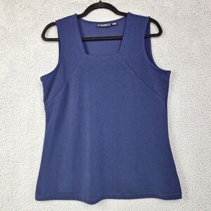 Susan Graver Passport Top Womens Large Navy Blue Square Neck Sleeveless Layering